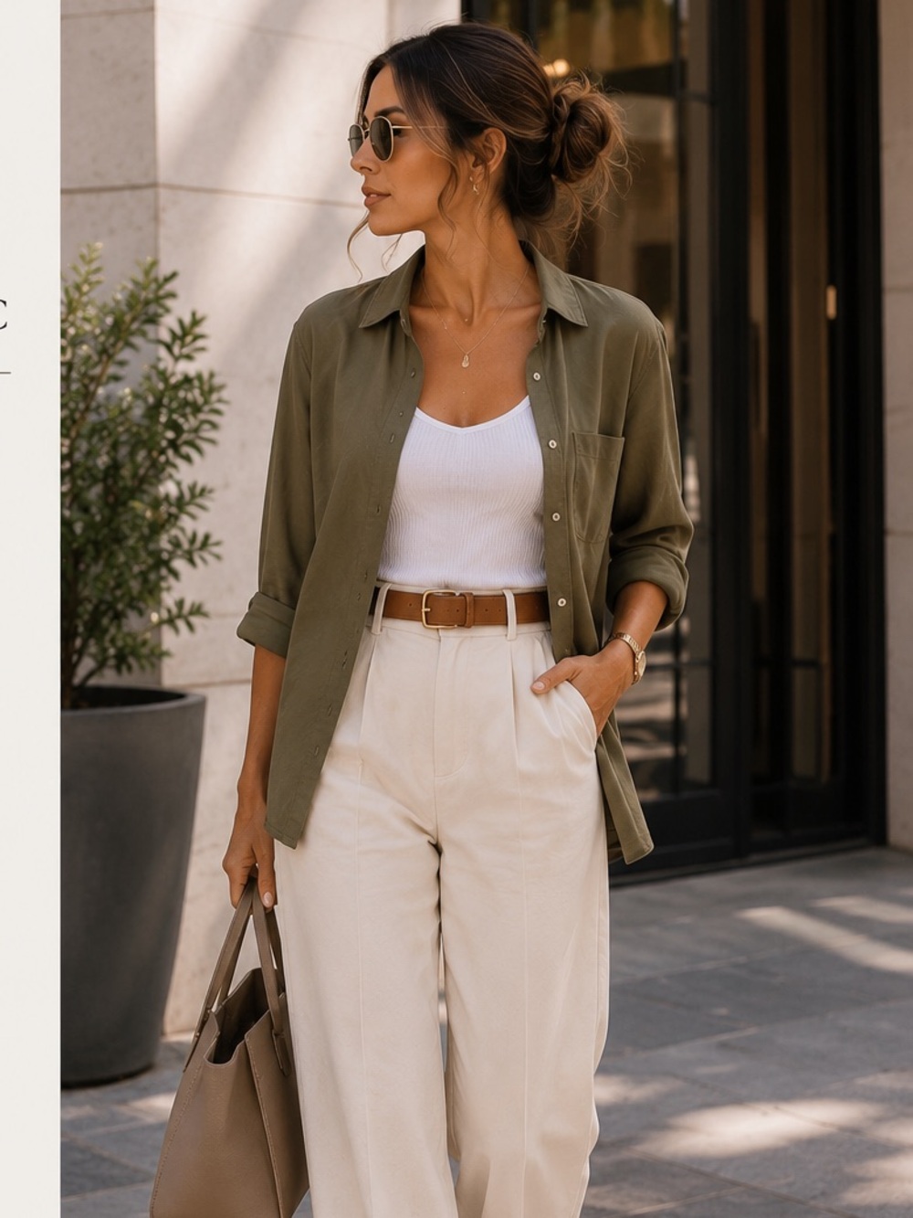 High-Waist Cream Wide-Leg Trousers